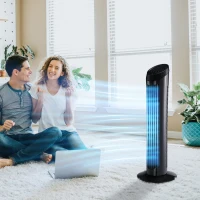 HOMCOM Standventilator 45 W Turmventilator Ventilator leise 3 Belüftungsstufen, 70° Oszillation, ABS, Schwarz, Ø27 x H75 cm(m-2)