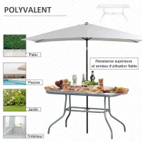 Outsunny Table de Jardin rectangulaire dim. 120L X 80l x 70H cm métal époxy Gris Plateau Verre trempé(m-7)