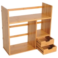 HOMCOM Organizador de Escritorio Mesa de Bambú Estantería Sobremesa Estante de Almacenamiento Multifuncional para Oficina Libros 48x19.5x46cm(m-5)