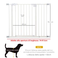PawHut Cancelletto per Cani Estensibile con Montaggio a Pressione e Chiusura Automatica Altezza 76.2cm, Bianco(m-3)