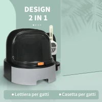 PawHut Lettiera per Gatti Chiusa con Coperchio, Vassoio Estraibile e Paletta, in PP e PC, 52x60x42 cm, Grigio Scuro(m-4)