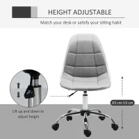 Vinsetto Ergonomic Office Chair with Adjustable Height and Wheels Velvet Executive Chair Armless for Home Study Bedroom Grey(m-4)
