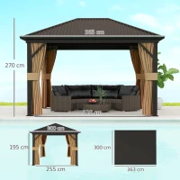 Outsunny 3.6 x 3 m Aluminium Hardtop Gazebo, with Accessories - Brown(m-3)