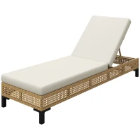 Outsunny Polyrattan Sonnenliege Gartenliege mit Kissen 3-stufig verstellbar Rattanliege Gartenmöbel Liege Stahl Natur 65 x 200 x 31 cm(m-10)