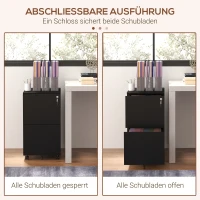 Vinsetto Rollcontainer Aktenschrank, 2 Schubladen, ab­schließ­bar, rollbar, 37 cm x 43,5 cm x 67,5 cm, Schwarz(m-6)