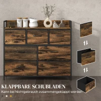 HOMCOM Kommode, Sideboard mit 7 Stoffschubladen, Industrial Design, Stahlrahmen, 98x29x85cm, Braun/Schwarz(m-6)