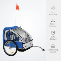 HOMCOM 2 Seat Bike Trailer Bicycle wagon for Kids Child Steel Frame Safety Harness Seat Carrier Hitch Coupler Blue White 130 x 76 x 88 cm(m-4)