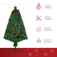 HOMCOM Árbol de Navidad de Fibra Óptica 120 cm Decoración Navideña con 16 LED de 3 Colores 130 Ramas Ø60x120 cm Verde(m-4)