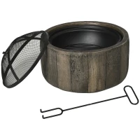 Outsunny Brasero cheminée rond à bois en métal avec tisonnier pare-étincelle grille et poignée diamètre 45,5 cm noir(m-10)