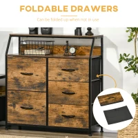 HOMCOM Bedroom Chest of Drawers, Industrial 5 Fabric Drawer Dresser with Open Shelf for Living Room, Rustic Brown(m-5)