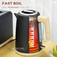 HOMCOM Stainless Steel Kettle and Toaster Set, 1.7L 3000W Fast Boil Kettle & 2 Slice Toaster Kitchen Set with 7 Level Browning Controls, Defrost, Reheat, Auto Off, Boil-dry Protection, Black(m-4)