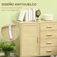 HOMCOM Aparador de Salón Estilo Cannage Buffet con Puerta de Ratán 4 Cajones Patas de Madera de Pino 80x38x80,5 cm Natural(m-5)