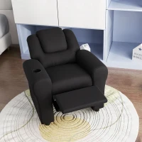 HOMCOM Kids Recliner Chair, PU Leather with Adjustable Backrest, Footrest, Padded Headrest, Black(m-9)