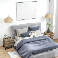 HOMCOM Retro Bedside Table, End Side Table with 2 Drawers, Metal Frame for Bedroom, Living Room, Set of 2, Coffee(m-2)