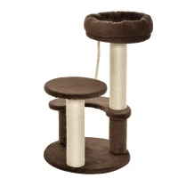 PawHut 65cm Cat Tree, Cat Tower for Kittens, Small Cat Condo with Sisal Scratching Posts, Hanging Rope, Perches - Brown(m-11)