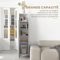 HOMCOM Bibliothèque armoire rangement niche supérieure placard 3 étagères intérieures pour salon bureau 40 x 35 x 177 cm blanc(m-4)