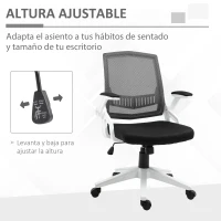 Vinsetto Silla de Oficina Ergonómica Silla de Juvenil con Altura Ajustable Reposabrazos Abatibles Soporte Lumbar y Respaldo Malla Transpirable 61x61x94-104 cm Negro(m-4)