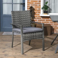 Outsunny Juego de Muebles de Jardín para Exterior de Ratán de 7 Piezas Incluye 6 Sillas con Cojines y Mesa de Metal Gris(m-7)