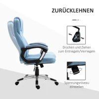 Vinsetto Bürostuhl Computerstuhl Drehstuhl höhenverstellbar Wippfunktion mit Kopfstütze und gepolsterte Armlehnen Ergonomisch Hellblau Leinen 66 x 75 x 110–120 cm(m-5)