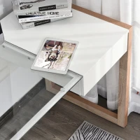 HOMCOM Mesa de Ordenador Mesa de Escritorio Diseño Moderno con Tablero de Vidrio Templado Cajón Combinación de Estilos para Oficina Estudio 120x60x75 cm Blanco(m-8)