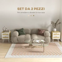 HOMCOM Comodino con Cassetti Set 2 Pezzi in Truciolato e MDF in stile Boho, 40x40x55 cm, Rovere e Bianco(m-4)