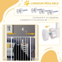PawHut Barrière de sécurité longueur réglable dim. 76-82l x 76H cm sans perçage métal plastique blanc(m-6)