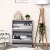 HOMCOM Mobile Portascarpe, Scarpiera Salvaspazio Bassa a 2 Ante per 8 Paia di Scarpe, Arredamento Moderno, Grigio e Bianco, 62.5x26x81cm(m-2)