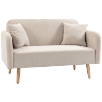 HOMCOM 2er-Sofa Sofa Couch, Modern-Design, inkl. 2 Kissen, Holzbeine, 130 x 70 x 80 cm, Creme