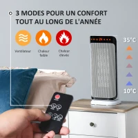 HOMCOM Chauffage d'appoint 1000W/2000W PTC chauffage électrique 3 modes 8H minuterie 45° oscillation télécommande blanc(m-4)