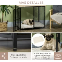 PawHut Jaula para Perros con Encimera Mesa Auxiliar con Perrera con Pestillo y Cojín Lavable 80x55x71 cm Roble y Negro(m-6)