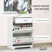 HOMCOM Scarpiera Moderna in Legno, 2 Cassetti con Mensola Regolabile per 16 Scarpe e Cassetto Piccolo, 70x29x92cm, Bianco(m-4)