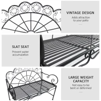 Outsunny Panchina da Giardino Biposto Stile Classico in Ferro 113 x 56.5 x 90.5cm, Nero(m-5)