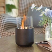 HOMCOM Chimenea Bioetanol Sobremesa Capacidad de 0,4L Combustión de 2,5h para Interior y Exterior 12x12x19cm Gris Oscuro(m-2)
