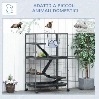 PawHut Gabbia per Conigli a 5 Livelli con 4 Ingressi e Amaca, in Metallo e PP, 80x52x128 cm, Argento e Nero(m-4)