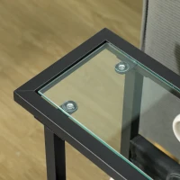 HOMCOM Beistelltisch aus Metall mit Stofftasche und Glasplatte, schmaler Tisch für Wohnzimmer, Schlafzimmer, Schwarz(m-9)