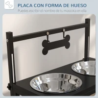 PawHut Comedero Elevado para Perros con 2 Tazones de Acero Inoxidable Altura Ajustable y 1 Placa de Metal 40,5x22x39 cm Negro(m-4)