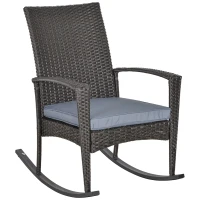 Outsunny Outdoor PE Rattan Rocking Chair, Garden Rocking Chair Set with Armrest and Cushion, Grey(m-1)