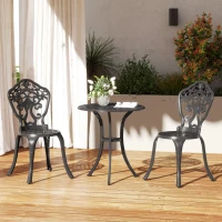 Outsunny Three-Piece Aluminium Floral Bistro Set - Black(m-10)