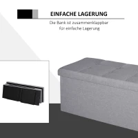 HOMCOM Sitzbank, Polsterbank mit Stauraum, Truhenbank mit Trenngitter, Faltbar, Sackleinen, Schaumstoff, Grau, 110 x 38 x 38 cm(m-4)