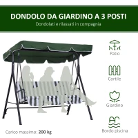 Outsunny Dondolo da Giardino 3 Posti con Tetto Parasole e Struttura in Acciaio, 172x110x153cm, Bianco e Verde(m-7)