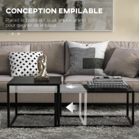 HOMCOM Lot de 2 tables basses gigognes rectangulaires style industriel en acier noir mat(m-4)