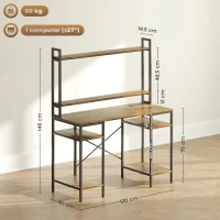 HOMCOM Computer Desk with Power Outlets and LED Lights, Home Office Desk with Monitor Stand, 2 CPU Stands and Storage Shelves, Study Table Gaming Desk with Hutch, Rustic Brown(m-3)