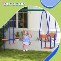 Outsunny Three-In-One Kids Metal Swing Set with Swing, Glider, Rocking Chair Swing, for Ages 3+ years - Orange and Blue(m-6)