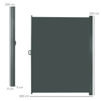 Outsunny 3x2m Retractable Sun Side Awning Screen Fence Patio Garden Wall Balcony Screening Panel Outdoor Blind Privacy Divider, Grey(m-3)
