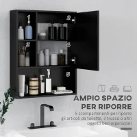 kleankin Armadietto Bagno con Specchio, Ripiani e Scaffale Regolabile, Montaggio a Parete, 60x15x76cm, Nero(m-4)