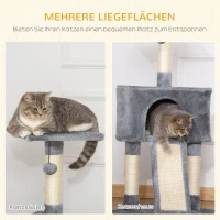 PawHut Katzenbaum, 3-Stock Kratzbaum, Katzenhöhle, Sisalsäulen, Kratzbrett, Katzenhaus, Plüsch Grau 40 x 40 x 98 cm(m-4)