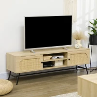 HOMCOM TV-Bank, für TVs bis 60'', zwei Schrankfächer, zwei Regalfächer, Rattan-Dekor, 150 x 39 x 48,3 cm(m-7)