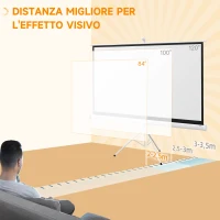 HOMCOM Telo Proiettore da 84 Pollici con Treppiede Regolabile, in Plastica e Metallo, 200x8x118 cm, Bianco(m-7)