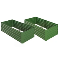 Outsunny Set of 2 Raised Beds for Garden, Galvanised Steel Outdoor Planters with Multi-reinforced Rods for Vegetables, Plants, Flowers and Herbs, 180 x 90 x 59 cm, Green(m-11)
