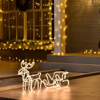 Outsunny Renne et traîneau lumineux de Noël avec 192 LED, décoration de Noël lumineuse pour intérieur et extérieur pelouse jardin(m-2)